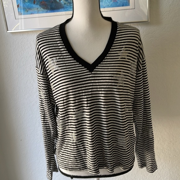 Sen revolve Black and White Striped Top rhinestone stars size medium - Picture 1 of 7